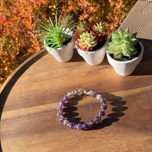 Amethyst and Silver-tone wire wrapped bracelet